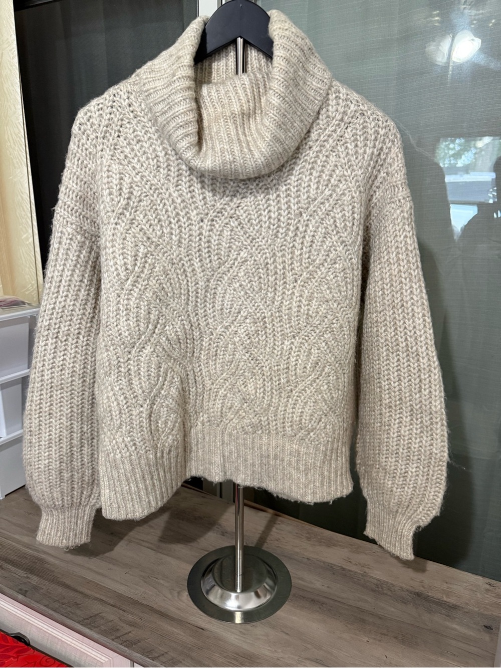 a new day Cream Cable Knit Cowl Turtleneck Sweater
